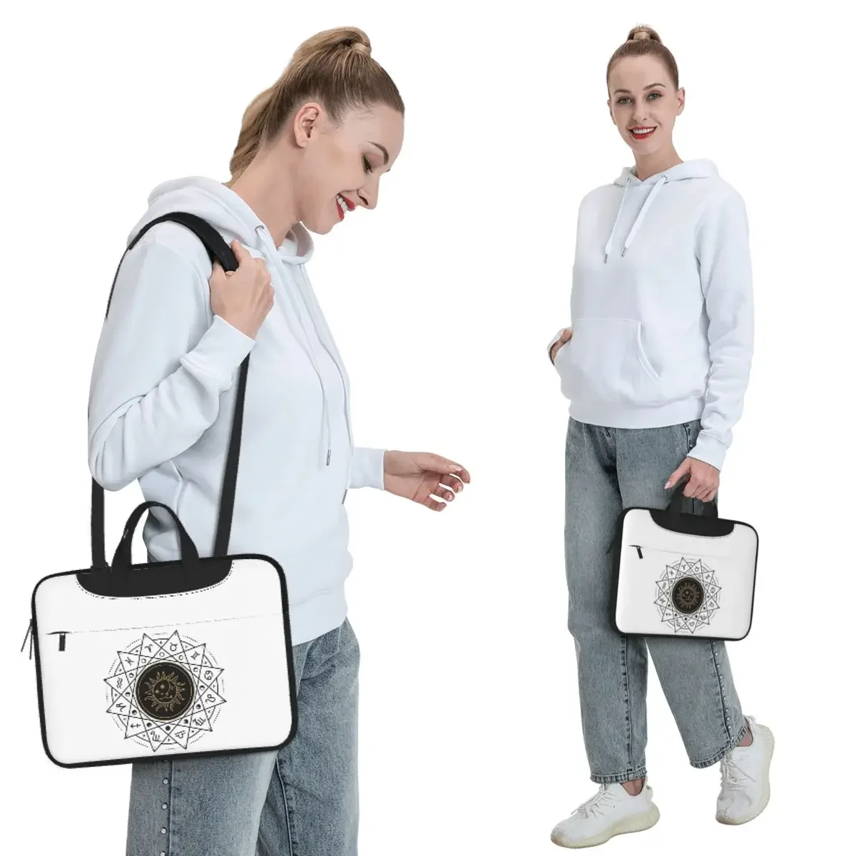 Mystical Zodiac Wheel Sun And Moon Astrology Mandala Crossbody Laptop Bag Case Computer Bag 13 14 15.6 Inch Notebook Pouch