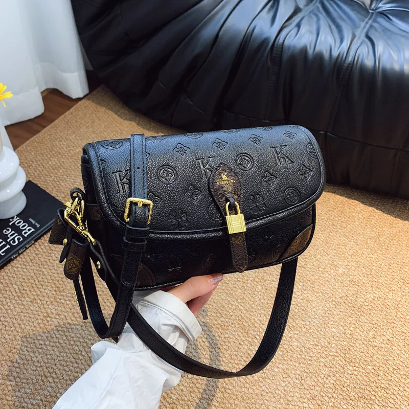 

Dual-strap lock buckle flap purse, convertible shoulder crossbody bag for work, campus, daily shopping casual outings