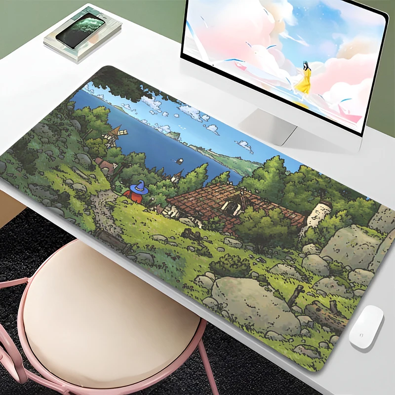 

Kawaii Green Plants Mouse Pad Laptop Cartoon Wizard Town Mousepad PC Gamer Cabinet Desk Mat XXL Anime Keyboard Rug For Girl Gift