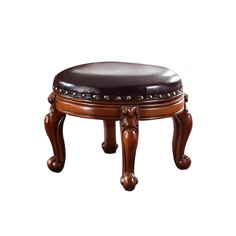 olid wood small stool, shoe change stool at the door, coffee table, low stool, leather , small round , living room