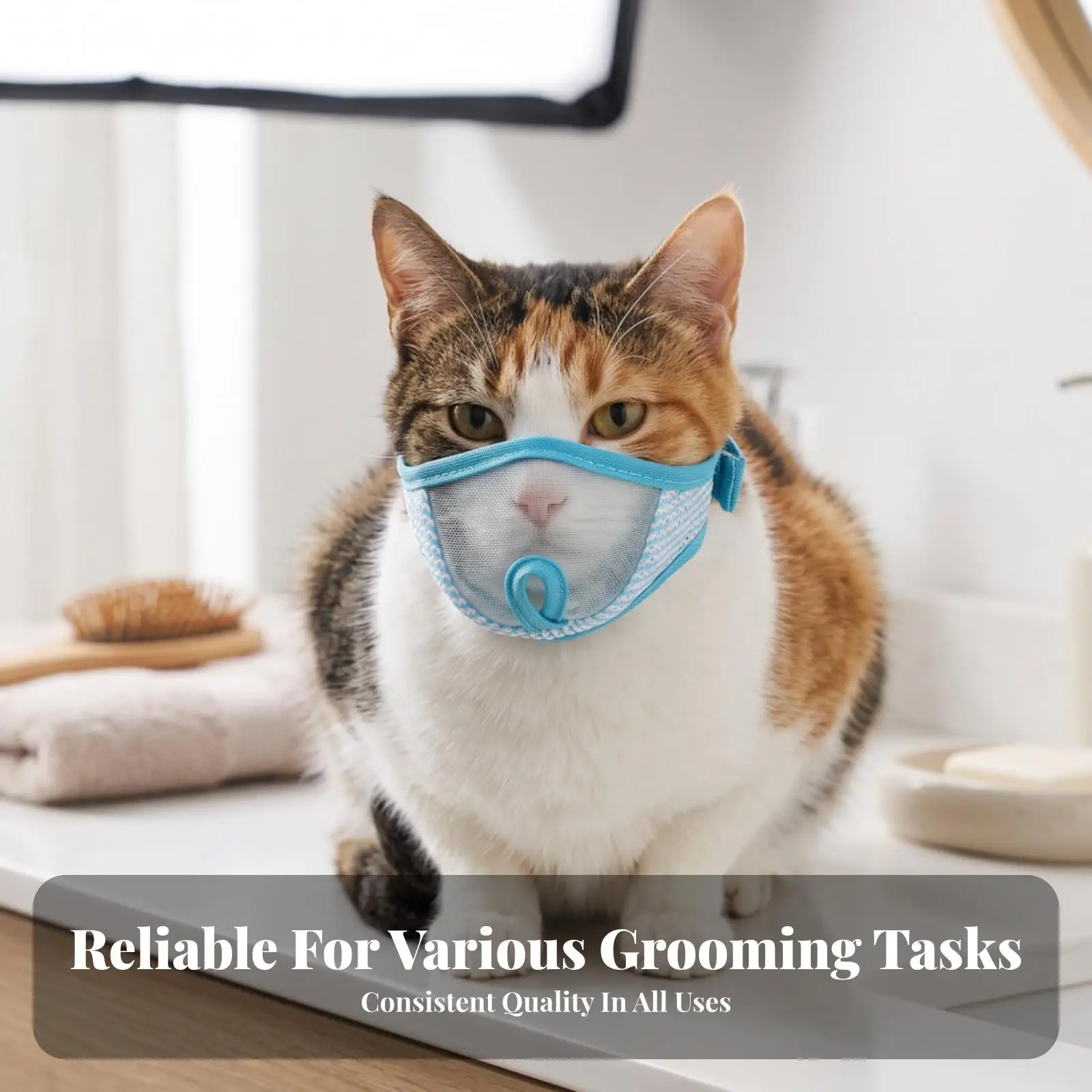 Adjustable Cat Muzzle for Grooming Anti Bite Mesh Guard for Kittens Comfortable Face Cover for Bathing and Vet Check