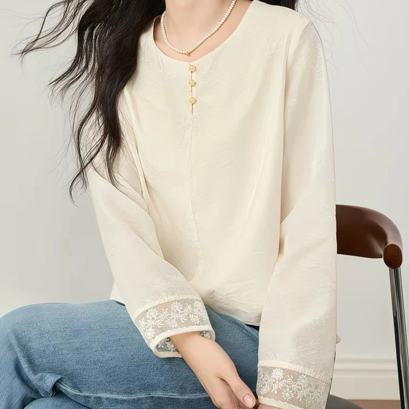 

Spring 2026 New plus Size Women's Slimming Age-Defying Top New Chinese Style Embroidered Chiffon Base Shirt National Style T-...