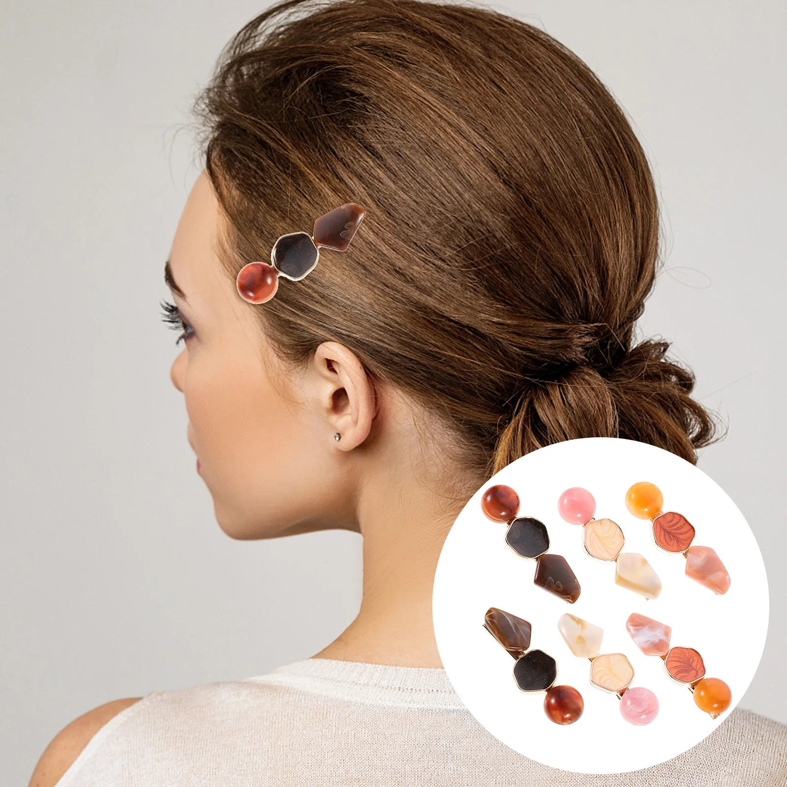 

6pcs Simulation Marble Hair Clips Women Acrylic Geometric Hairpin Clip Barrette For Straight Curly Ponytail Braiding