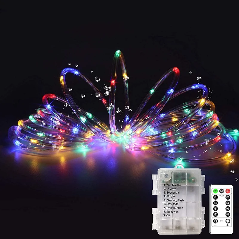 YO-LED 로프 스트링 조명, 정원 파티 장식용, 여러 가지 빛깔의 야외 방수 요정 조명, 33FT, 100 LED, 8 가지 모드