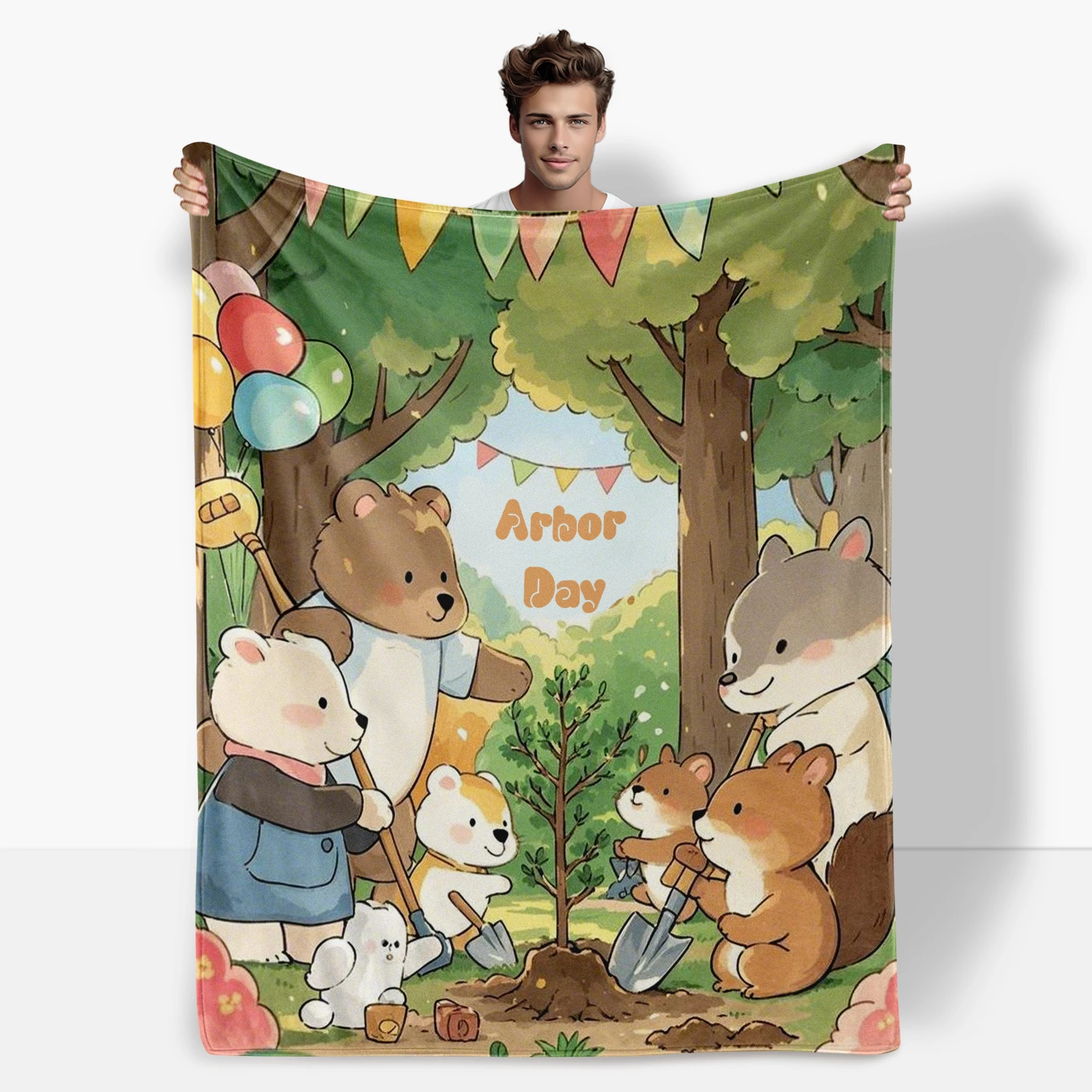 Couverture de jour d'arbre de plantation d'animaux de dessin animé confortables et d'arbres de forêt favorise la vie verte