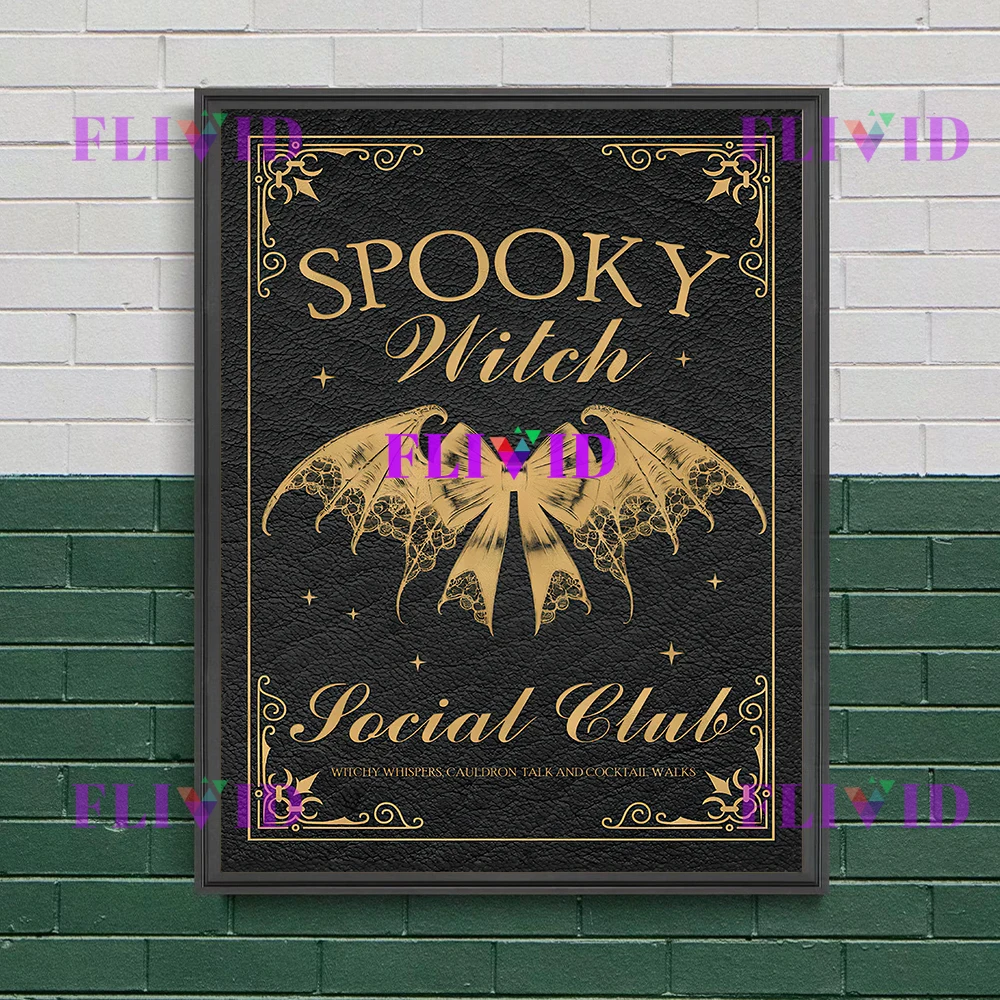 The Witches Of Salem And The Black Cat Abstract Wall Art Canvas Painting,Fun Witch Coffee Potion Vintage Art Poster Print Decor