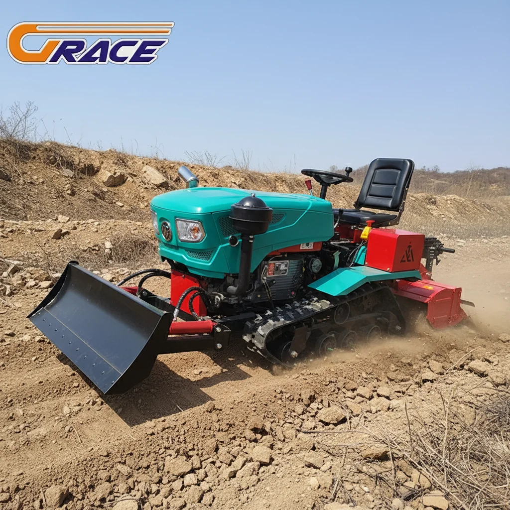 

Customize Mini Crawler Tractor 15HP 20HP 25HP Small Tracked Tractor With Rotary Tiller Attachment