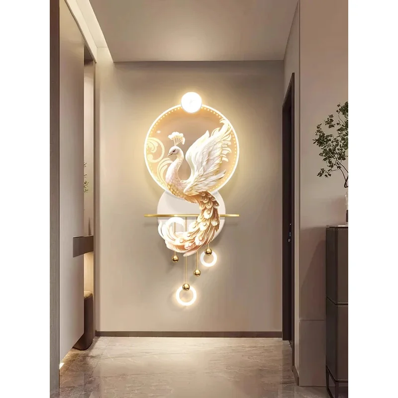 

Cream style decorative painting peacock corridor creative wall lamp hanging painting LED three-dimensional luminous mural