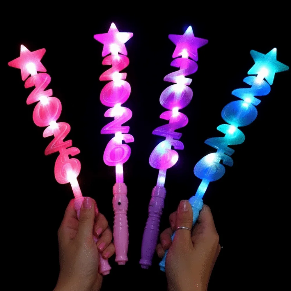 LED توهج 2026 سنة جديدة سعيدة عقال عدد رسالة الألياف البصرية تضيء 2026 توهج العصي البلاستيك الملونة السنة الجديدة غطاء الرأس