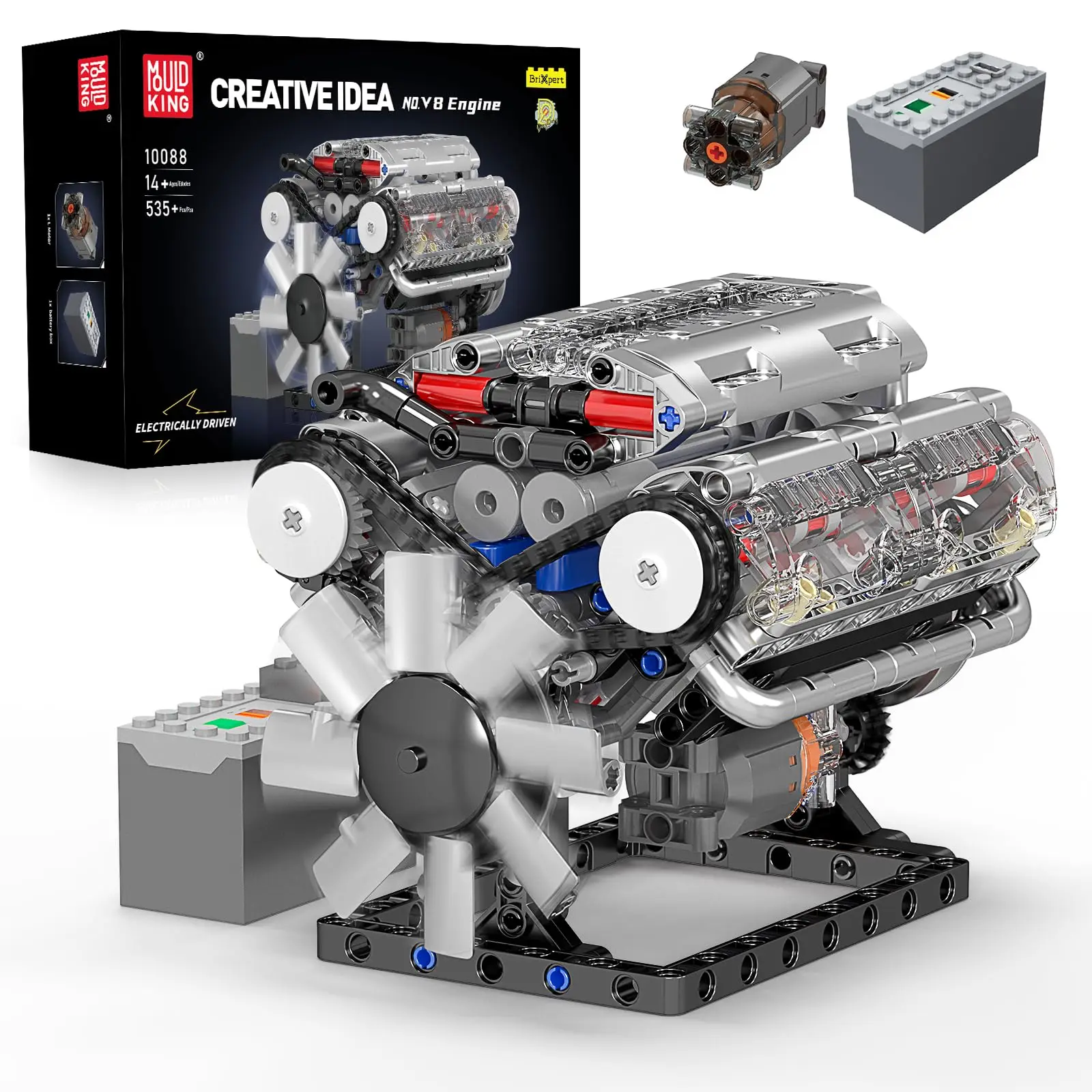 Mould King 10088 V8 Engine Building Blocks Kit 535Pcs 8-Cylinder Petrol Car Engine Bricks Model Toy Gift for Kids Teens 14+ Year