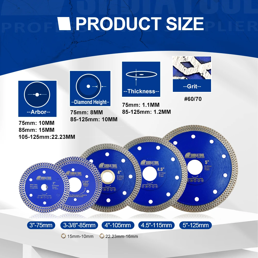 SHDIATOOL 다이아몬드 커팅 디스크 X 메쉬 75-350mm 타일 커터, 세라믹 도자기 톱날, 대리석 화강암 앵글 연마기 플레이트, 1pc