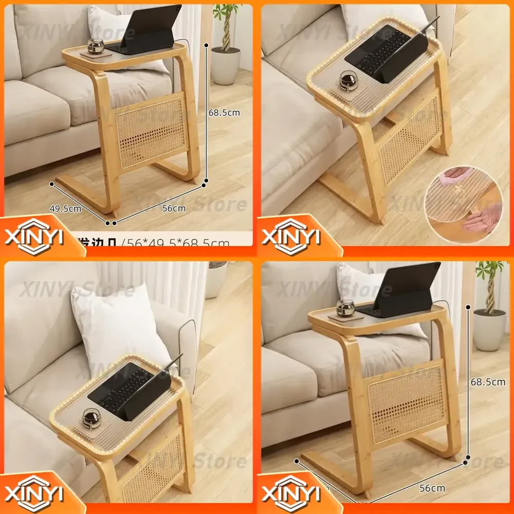 C-Shaped End Table with Glass Top for Modern Living Room Bedroom Sofa Bedside Solid Wood Multifunctional Corner Side Table