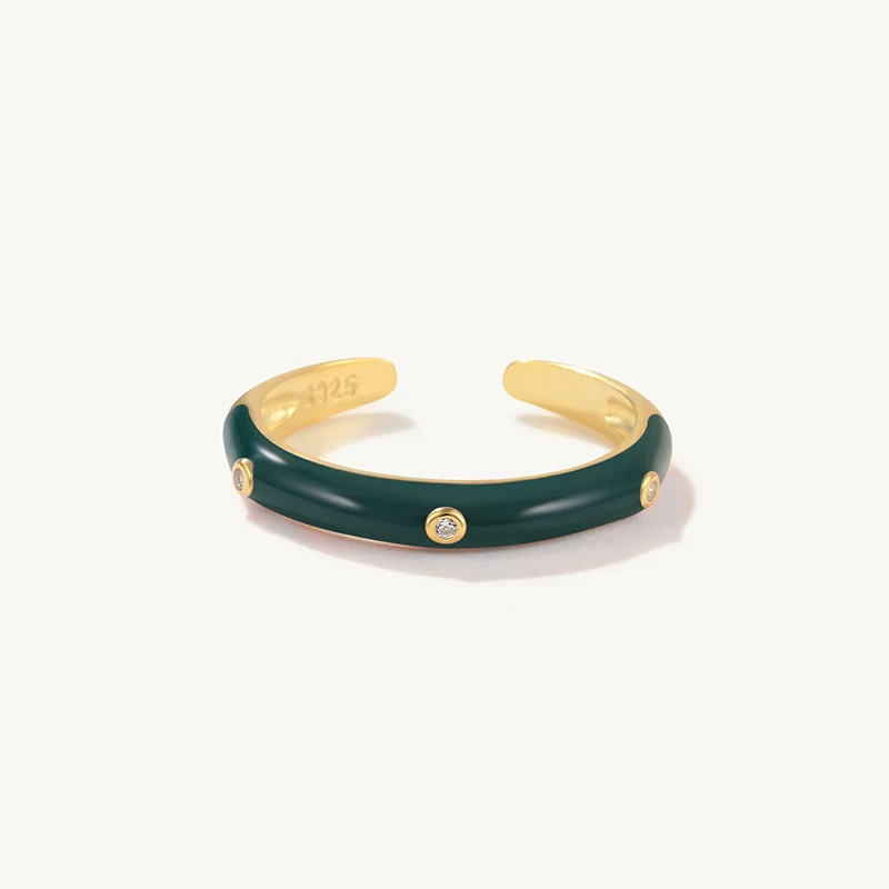 YUXINTOME 24K Gold Plated Silver Green Zircon Rings Women Rock Punk Multiple Styles Luxury Rings Jewelry Round Fashion Crystal