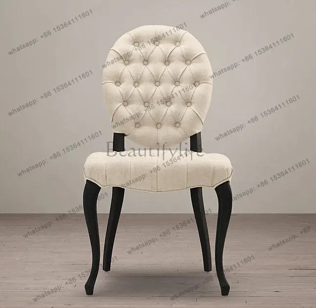 American solid wood upholstered dining chair, French modern retro round back living room dining table and chairs