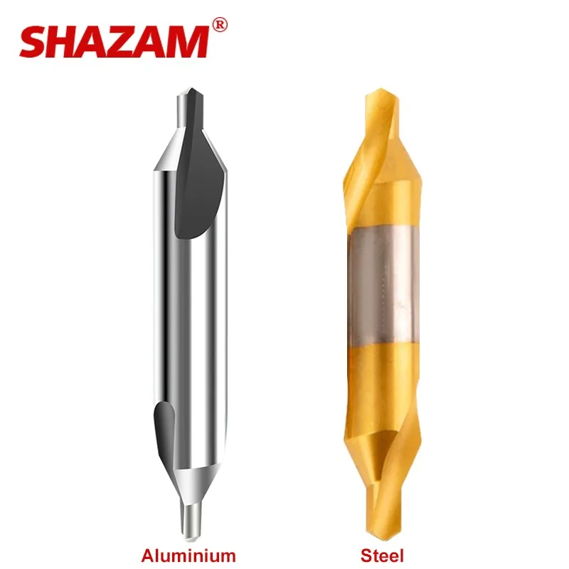 SHAZAM  HSS-Co Cobalt Stainless steel Center Drill M35 Plated Titanium Coated Spiral Groove Centering Metalworking Hole Drill