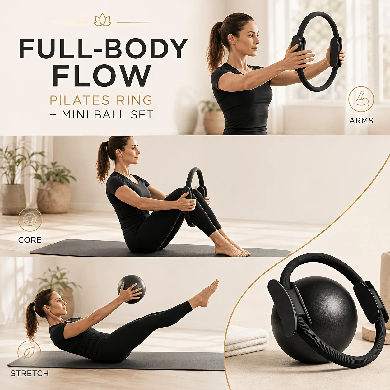 Pilate Ring And Mini Exercise Ball Set 38cm Resistance Band 25cm Yoga Ball Home Fitnes Gear For Core Training Stretching Workout