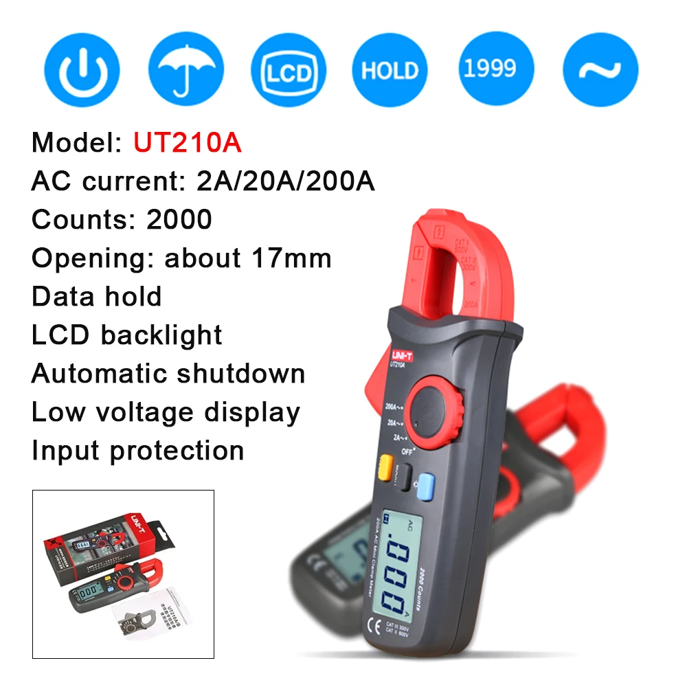 UNI-T UT210E UT210D UT210C/B/A Mini Clamp Meter Hook Ammeter Pliers Voltmeter Professional Digital Multimeter Electrician Tester