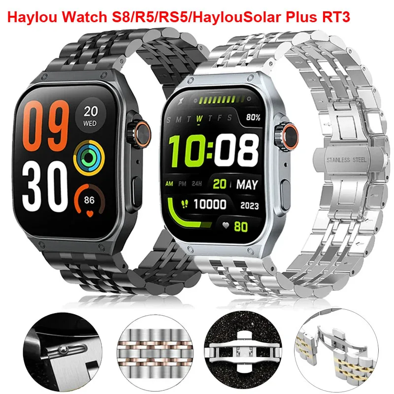 22mm Watch Strap For HAYLOU Watch R8 S8 RS5 Stainless Steel Metal Band For HaylouSolar Plus RT3 RS4 Plus/RT2 RT3 GST Lite 2 Pro