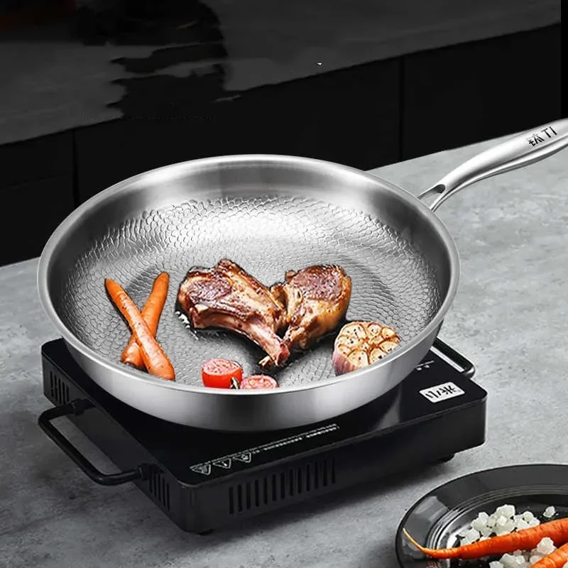 Pure Titanium Skillet Without Coating Non-stick Household High-end Hammer Pattern Titanium Pan Thicken Steak Frying Pan