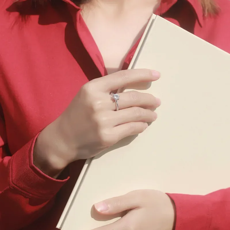 1 /2/3 quilates moissanite anéis 100% 925 prata esterlina laboratório diamante abertura ajustável anel sólido clássico casamento banda jóias