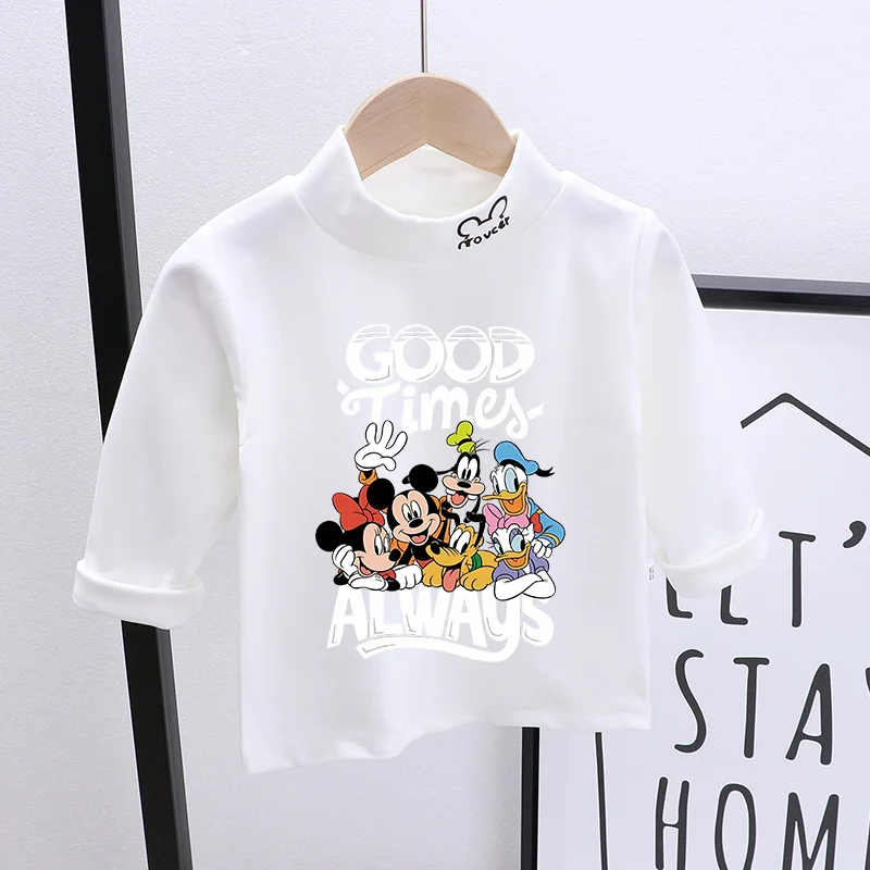 Disney Child Basic Tops Mickey Mouse Turtleneck Cotton T-Shirt  Long Sleeve Shirts Slim Fit Casual Base Layer Hot Sell New Style