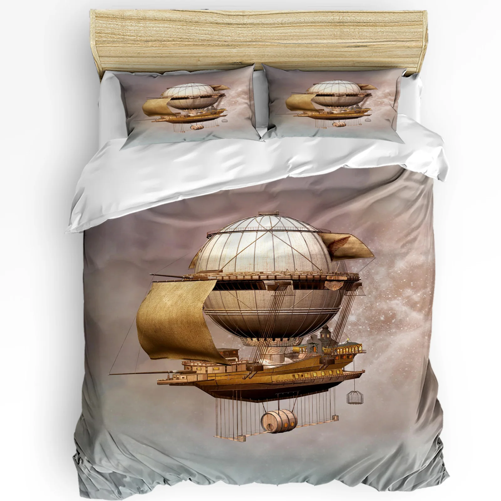 Steampunk Airship Retro Style Bedding Set 3pcs Duvet Cover Pillowcase Kids Adult Quilt Cover Double Bed Set Home Textile