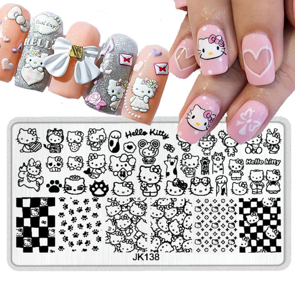 1Pc Hello Kitty/Kuromi Various Design Stickers Nail Stamping Plate Kawaii Sanrio Cartoon Nail Art Printing Template Tool Supplie