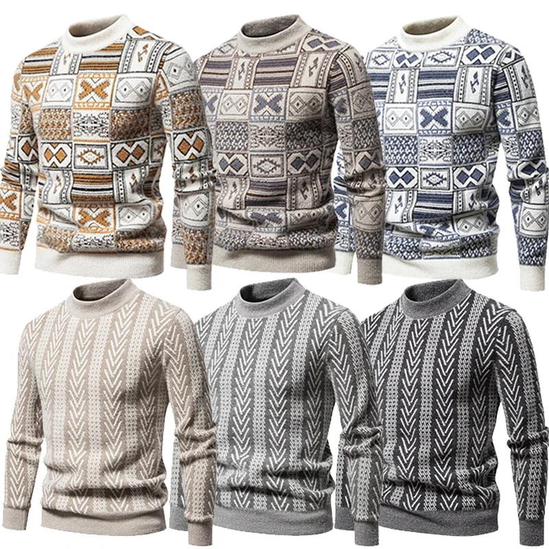 

Weight Stylish Men's Vertical Pattern Cotton Knit Long-sleeved Round-neck Knit Jumper