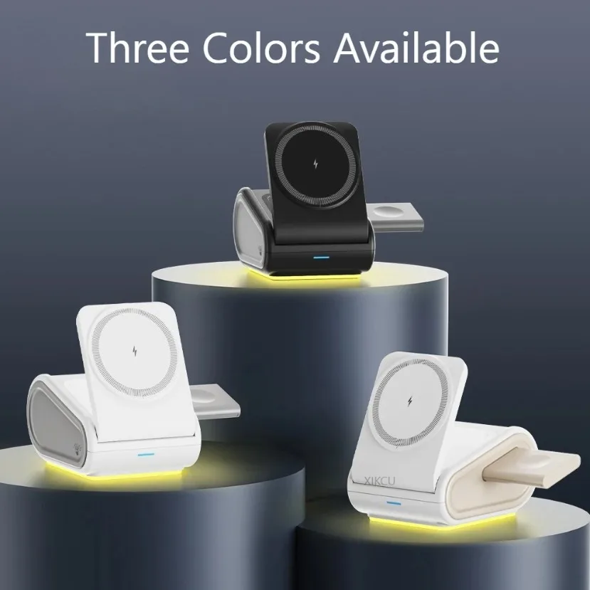 LED Light 3 in 1 Magnetic Wireless Charger Stand For Magsafe iPhone 17~12 Apple Watch 11~2 Samsung Galaxy Watch 8/7 Airpods Pro
