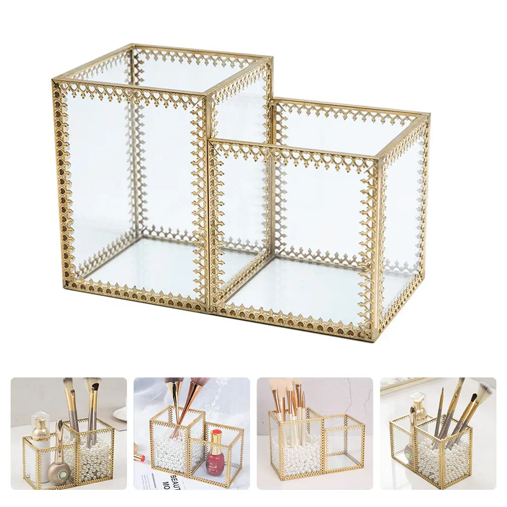 

Прозрачный стеклянный органайзер для кистей для макияжа большой емкости, настольный держатель для кистей, многофункциональный футляр для демонстрации украшений