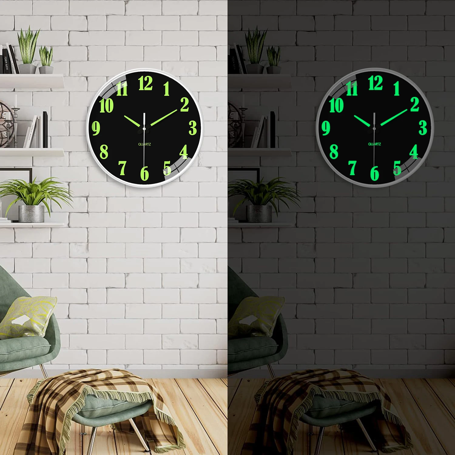 1pc glow-in-the-dark orologio da parete, orologio silenzioso che è silenzioso e non tick, orologio glow-in-the-dark, alimentato da una batteria al