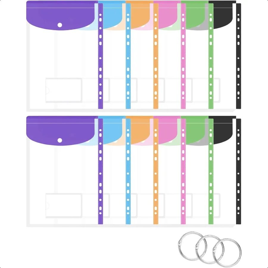 

Plastic Envelopes Binder Pockets for 2 3 4 Ring Document Pouch Organize with Ease Clear 8.5 x 11 Expandable Pack of 12