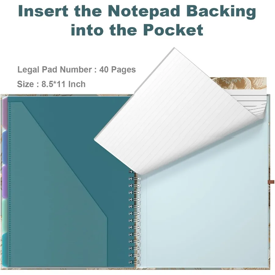 حافظة فوليو مع مفكرة مبطنة قابلة لإعادة الملء 8.5 × 11 مجلدًا مع مساحة تخزين 10 جيوب محفظة حلزونية مقاس 12.8 × 9.7 مثالية