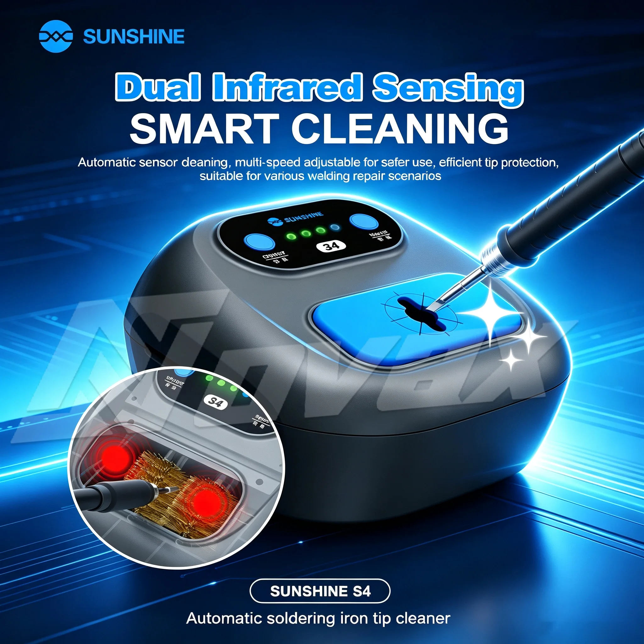 SUNSHINE S4 fully automatic soldering iron tip cleaning machine, intelligent infrared induction soldering iron tip cleaning tool