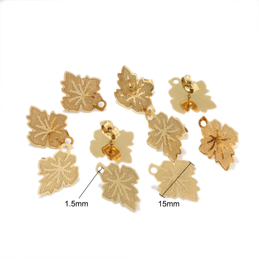 10Pcs Stainless Steel Gold Color Hollow Flower Studs Earrings for DIY Drop Earrings Dangle Charms Connectors Jewelry Making