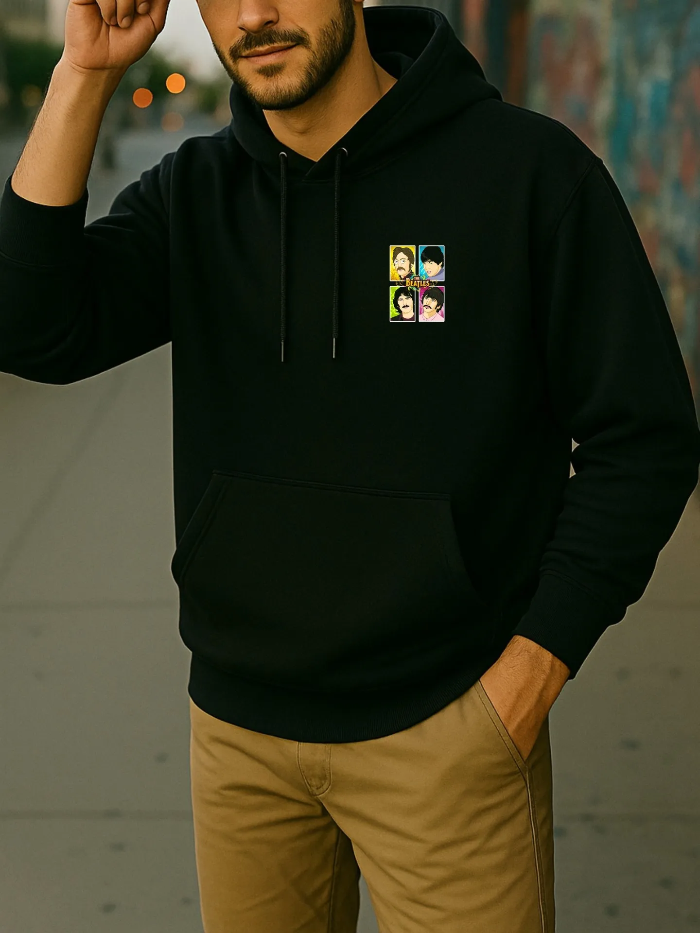 هوديي جرافيك للرجال، طباعة البيتلز، نمط كاجوال، مبطن بالصوف، للرجال، للارتداء اليومي