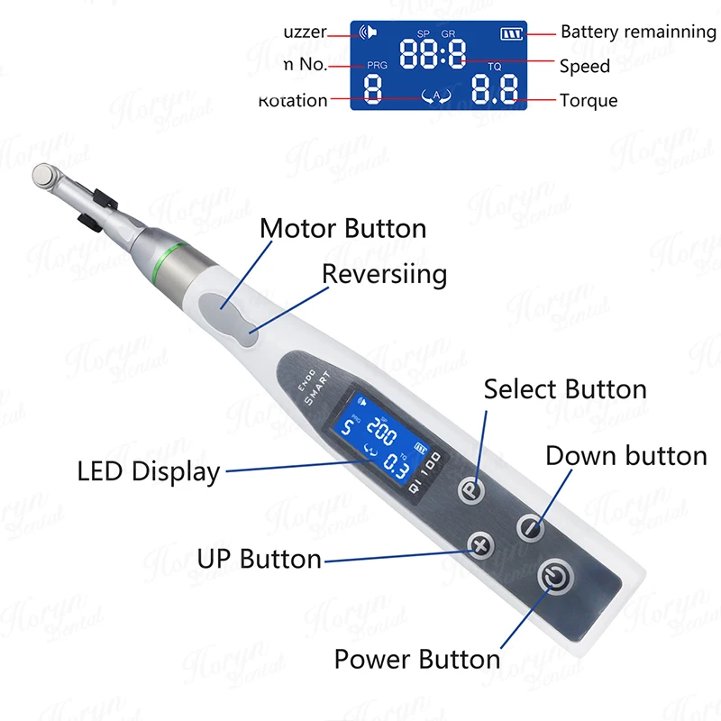 Wireless Dental Endo Motor Smart 9 Programs with LED Lamp 16:1 Reduction Contra Angle Endodontic Instrument