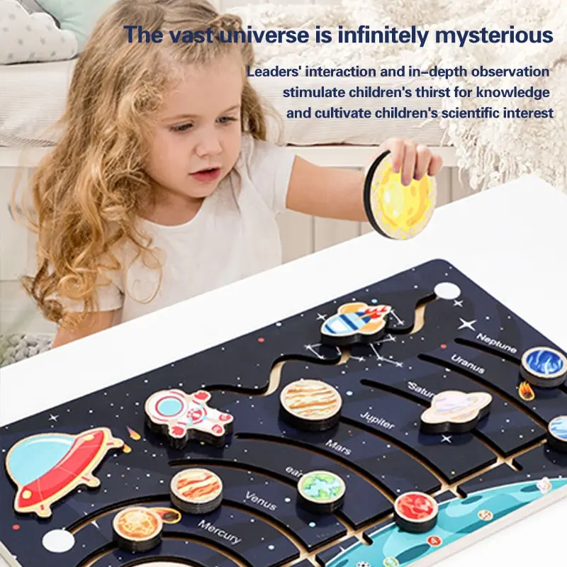Wooden Solar System Cognitive Game Colorful Sun Earth Space 9 Planets Science Toys For Children Training Educational Toys Gifts