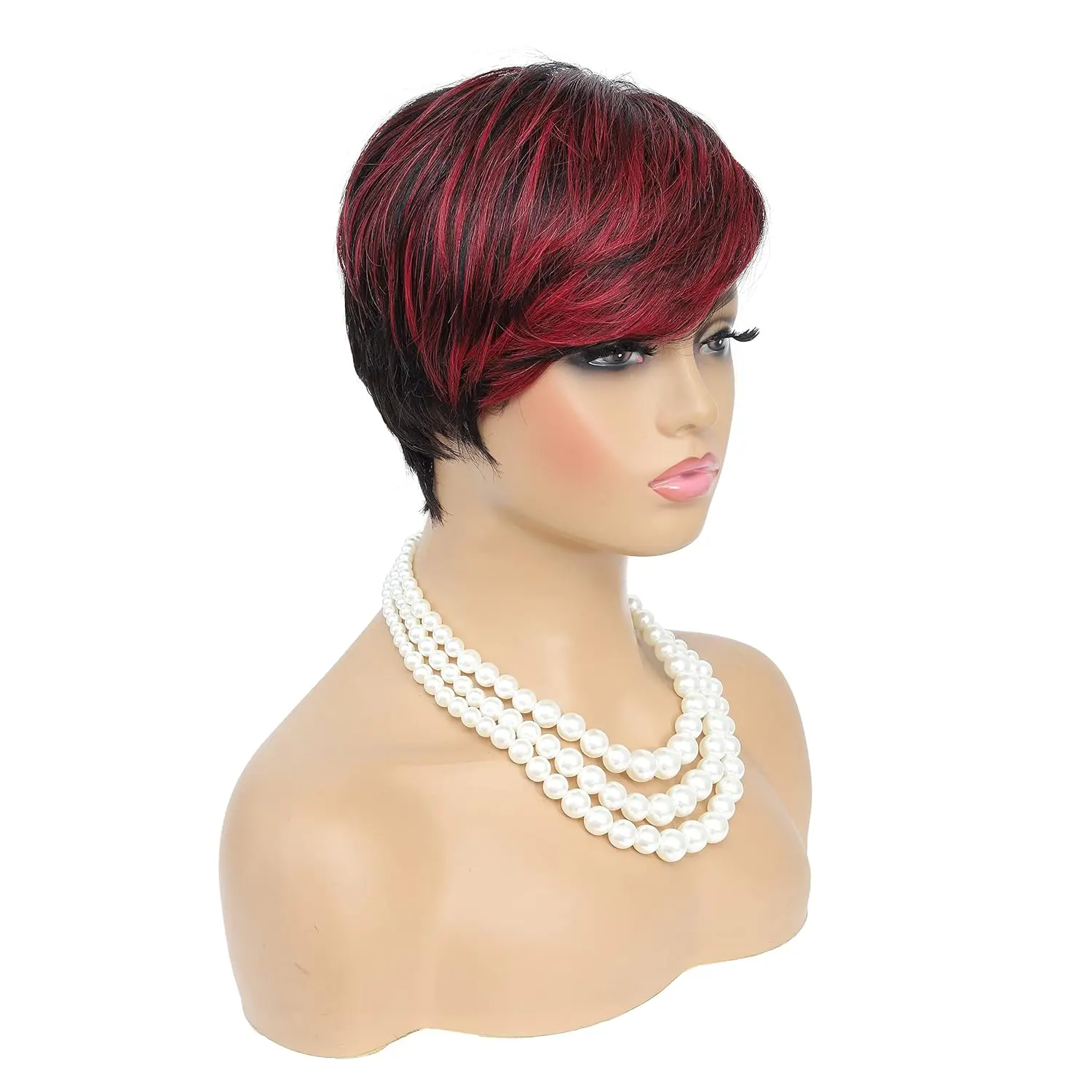 Pixie Cut Wig for Black Women Short Cut Wig Black Mixed With Red Curly Wigs Natural Black Mixed Red Pixie Cut Wig Synthetic Shor