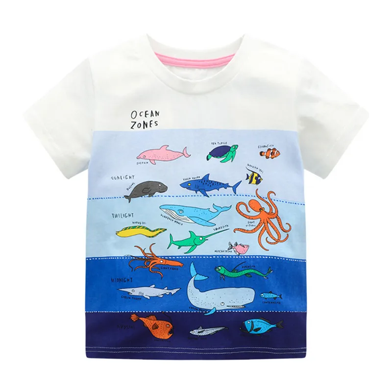 Jumping Meters New Arrival Boys Girls T Shirts With Fish Print Hot Selling Summer Short Sleeve Animals Kids Tees Tops