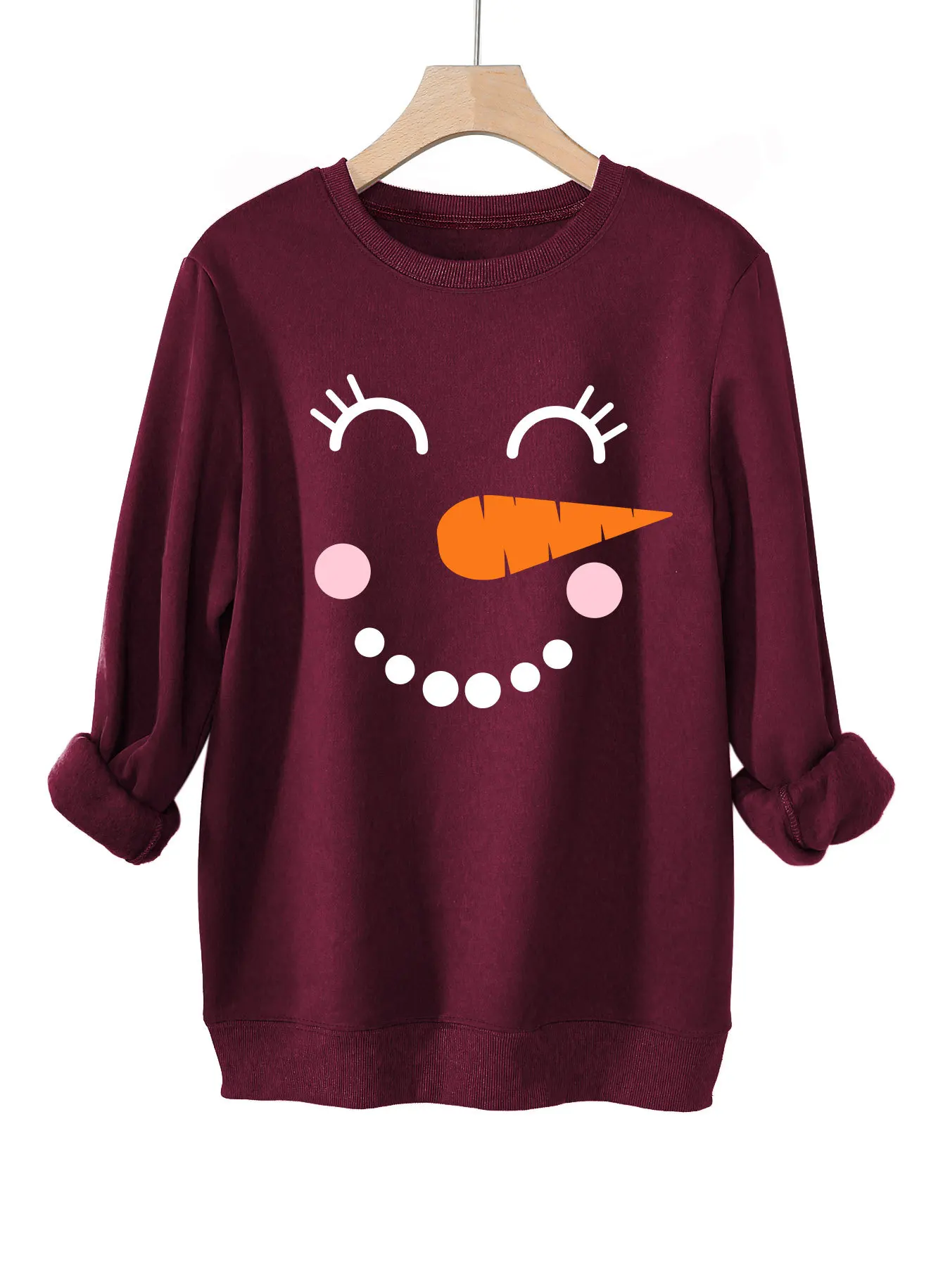 Women's Sweatshirt Autumn Winter Female Thicken Long Sleeve Tops Snowman Printed Plus Velvet Warm Pullovers Lady's Outwears