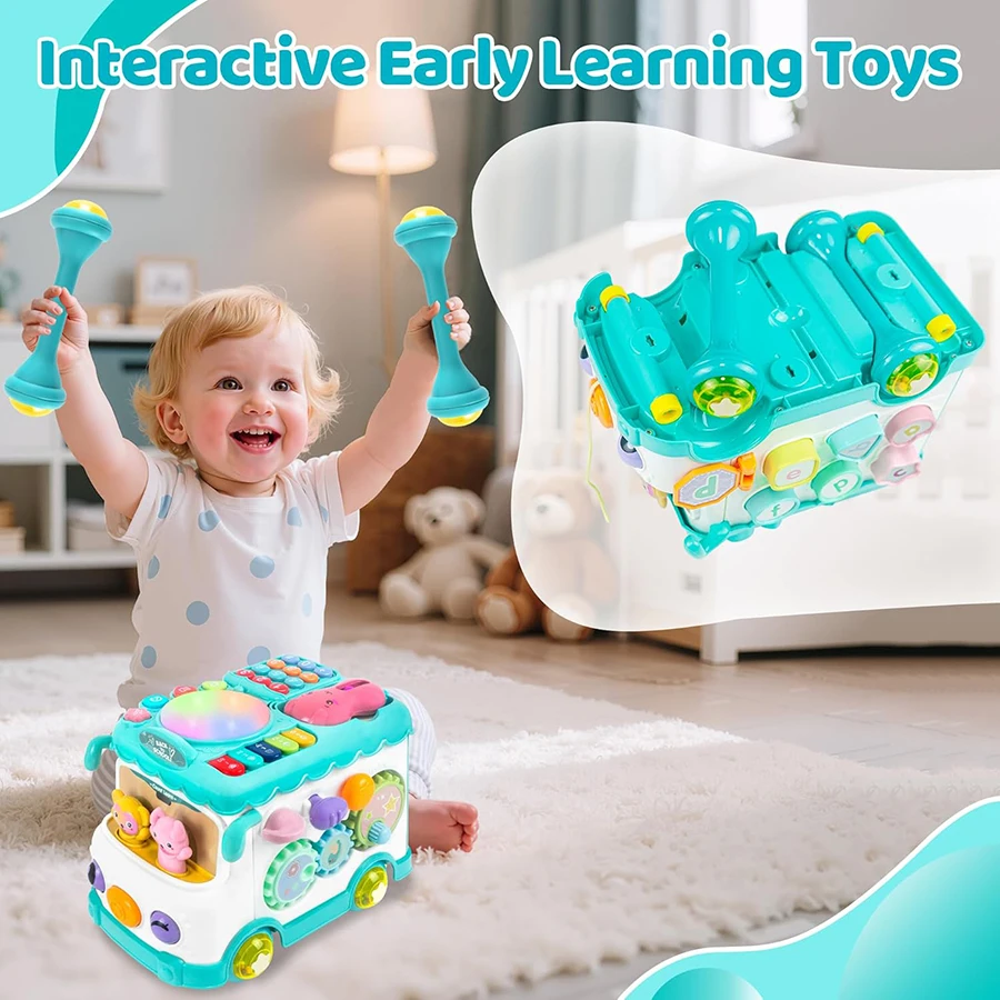 Montessori Lernspielzeug Baby Musical Bus Spielzeug Pädagogisches Musikalisches Lernen Kleinkind für Baby Kleinkind Aktivität Bus Spielzeug