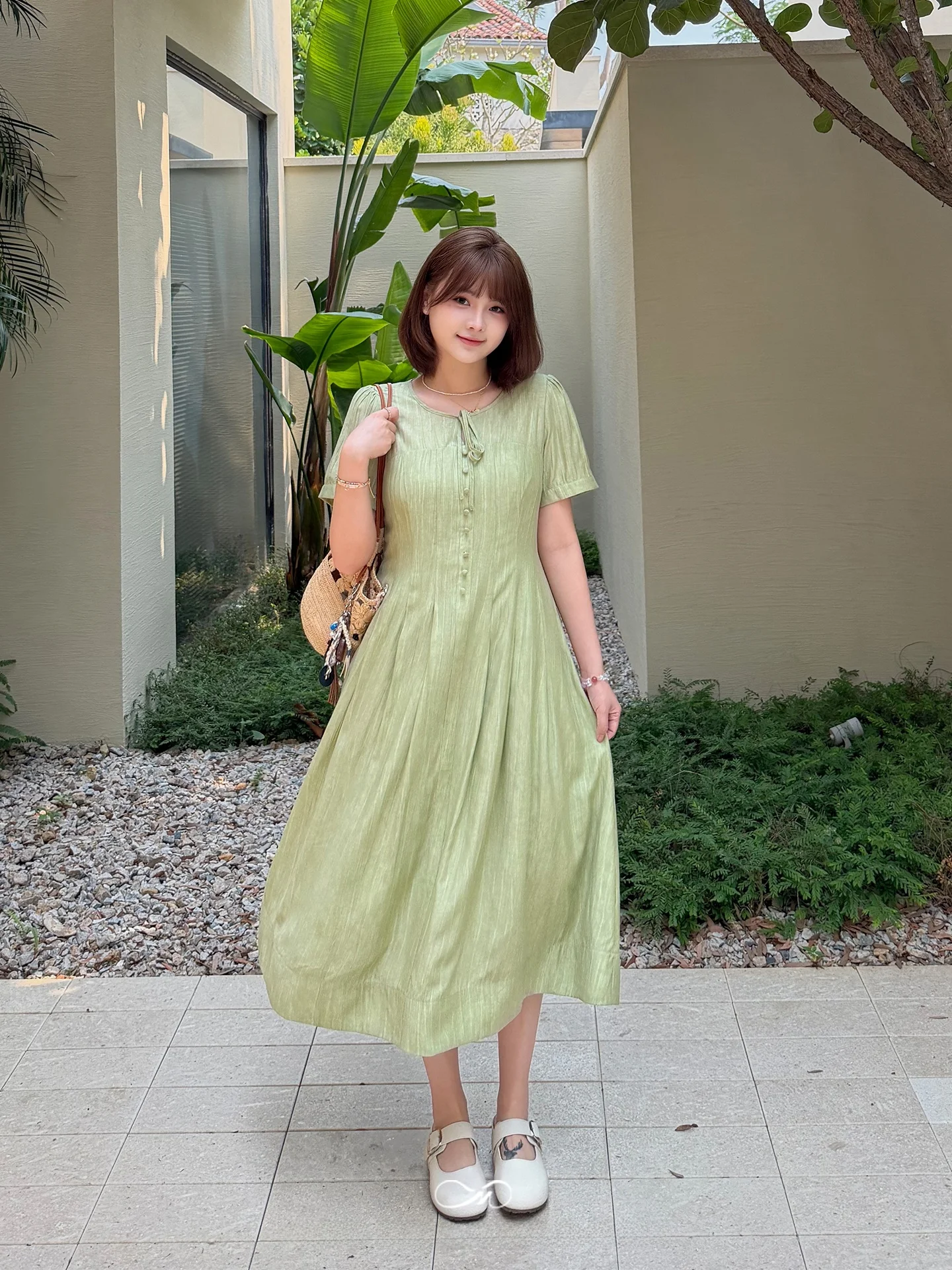 

Maxixe plus Size Women's Dress Green Series Belted Waist New Arrival Lantern Sleeve Casual Loose Fit Mid-Length A-Line ...