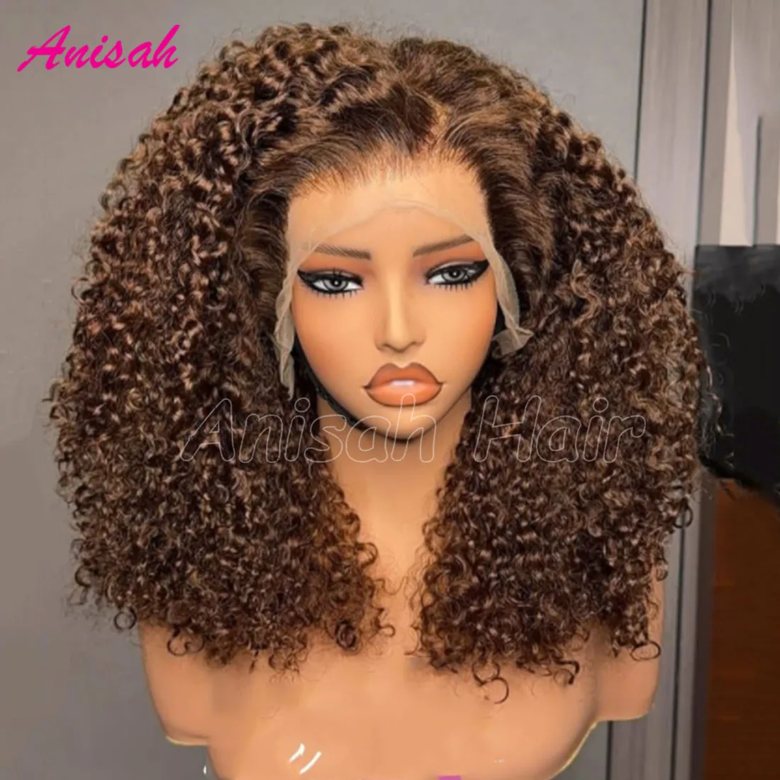 

Jerry Kinky Curly Chocolate Brown Glueless Human Hair Wigs 13x4 13x6 5x5 Transparent Lace Frontal Closure Wig for Women