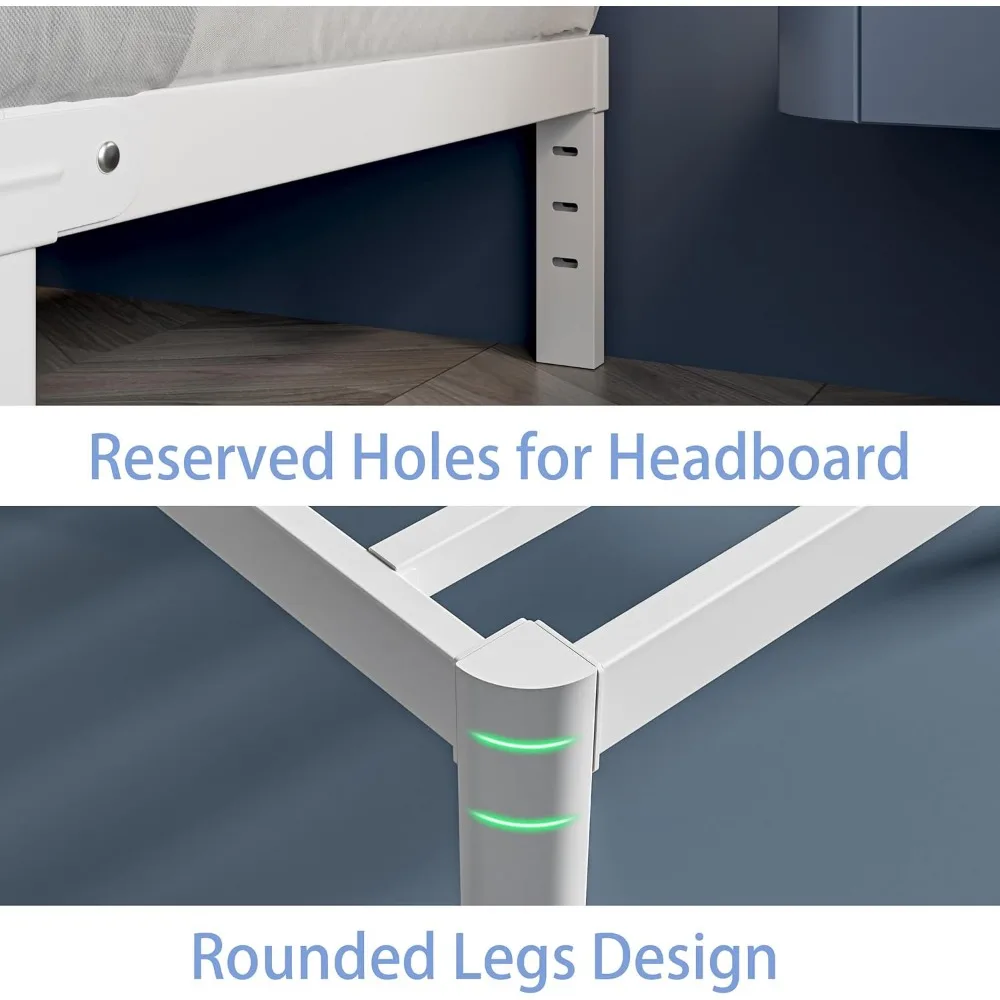 إطار سرير أبيض مقاس كوين 16 بوصة، إطار سرير كوين معدني لا حاجة إلى صندوق زنبركي، دعم فولاذي عالي التحمل 3500 رطل، لوح رأسي DIY #4