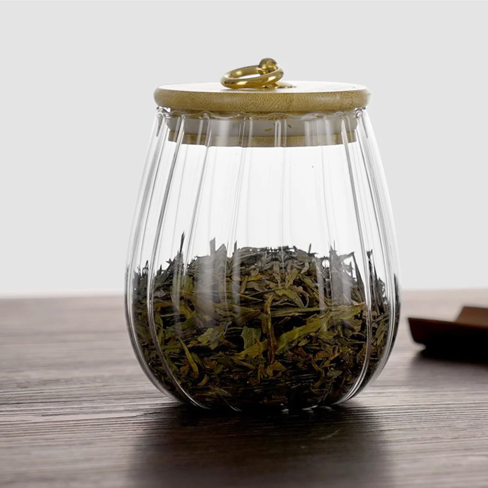 

Glass Tea Leaf Jar with Lid Heavy Duty Striped Design for Tea Coffee Candies Household Dry Food Storage Airtight Kitchen