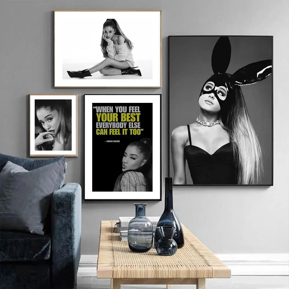 Ariana Grande Music Singer Poster Black and White Wall Art Canvas Print Painting Decoration Picture Wallpaper Living Room javasc