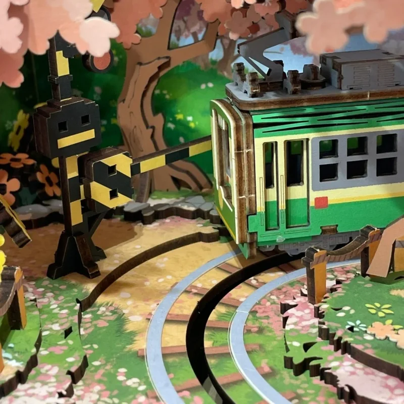 Robotime Rolife لتقوم بها بنفسك صندوق تشغيل الموسيقى ساكورا حالمة جولة ثلاثية الأبعاد لغز خشبي كتاب الزاوية التلفزيون أطقم منمذجة ديكور المنزل هدية عيد ميلاد عيد الميلاد