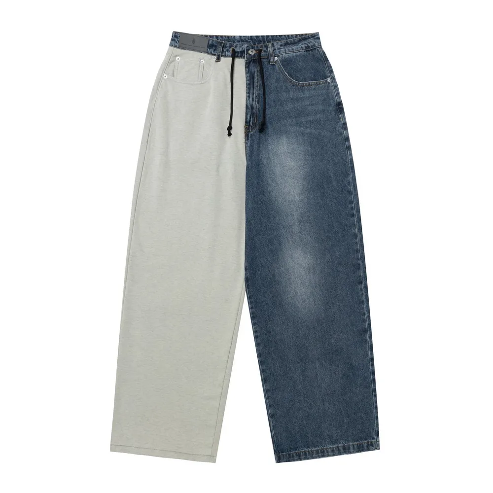 Drawstring Spliced Baggy Torn Patchwork Goth Grunge Women's Jeans Aesthetic Pants Trousers for Women Girls Streetwear Winter