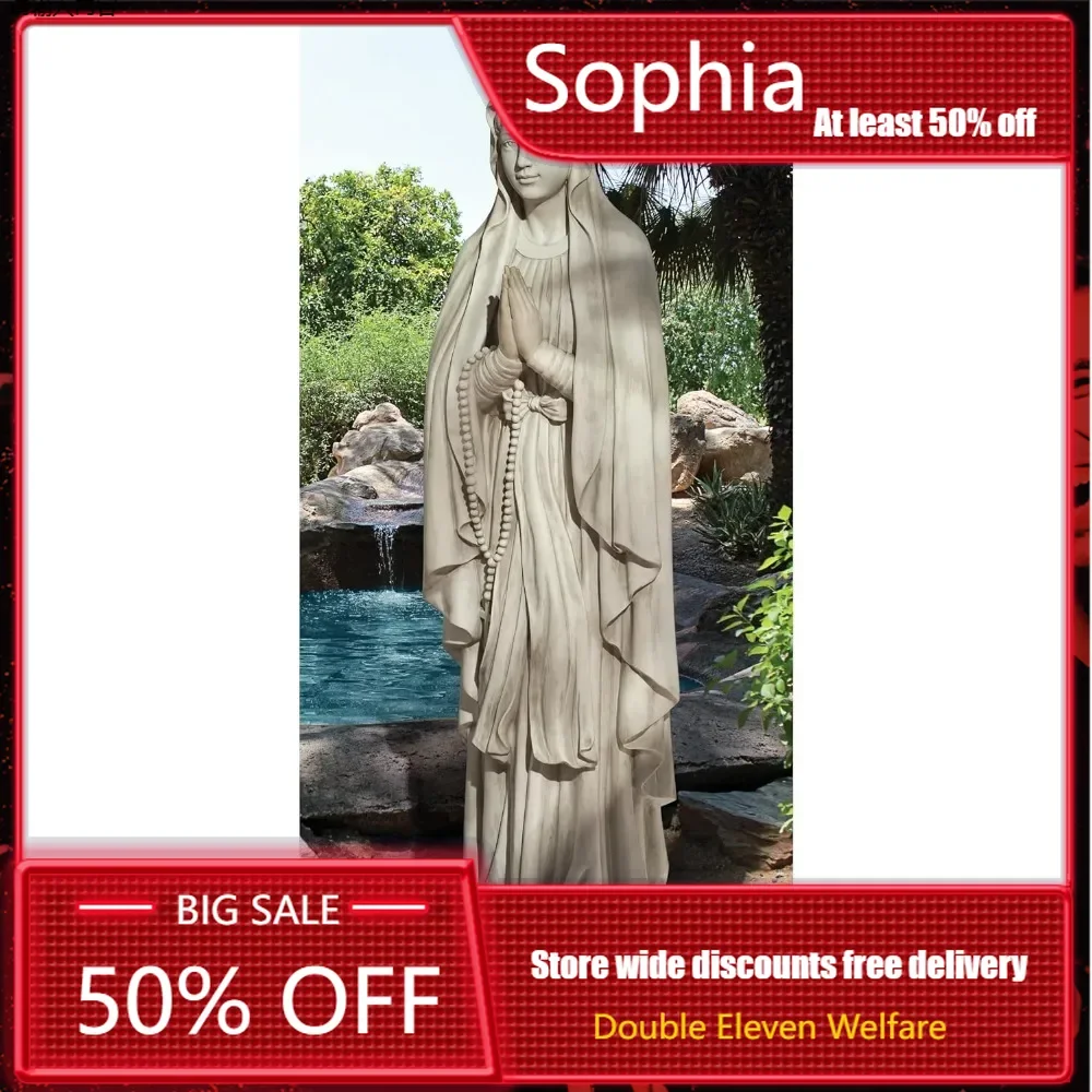 Life Sized Statue of The Virgin Mary, Antique Stone Carving, High-quality Sculpture with UV Resistant Antique Stone Veneer